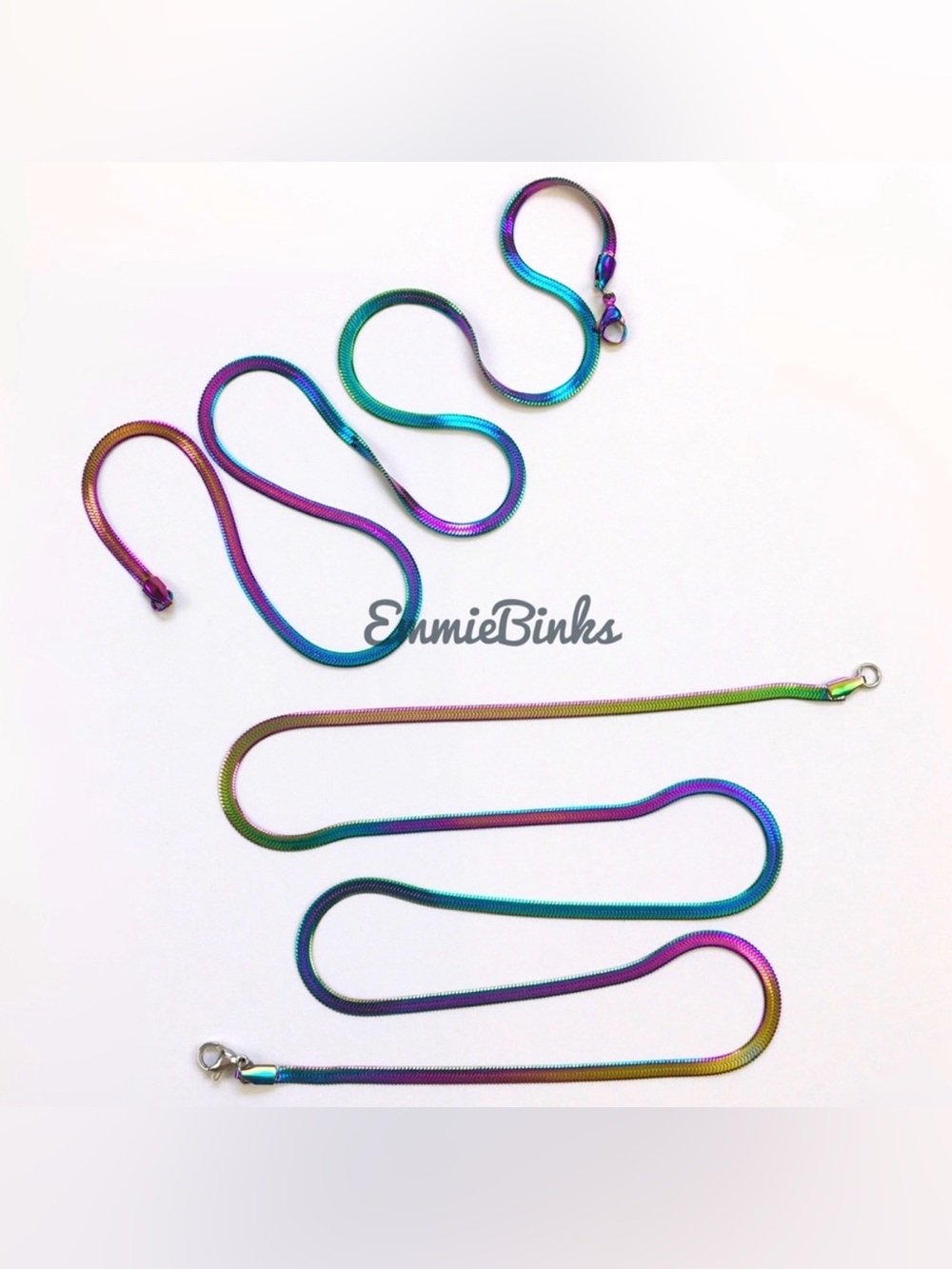 New 3.4mm Rainbow Oil Slick Ombre Herringbone Chain Necklace / Many Lengths
